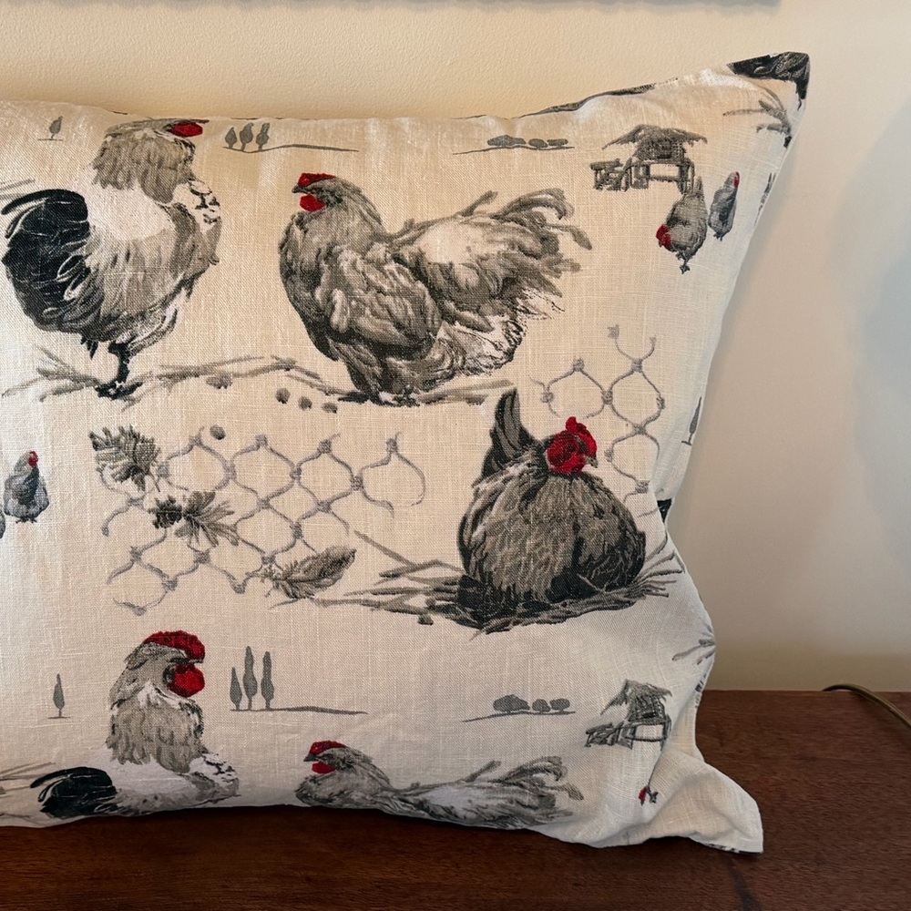Sander Home 100% Linen Pillow Cover Chickens